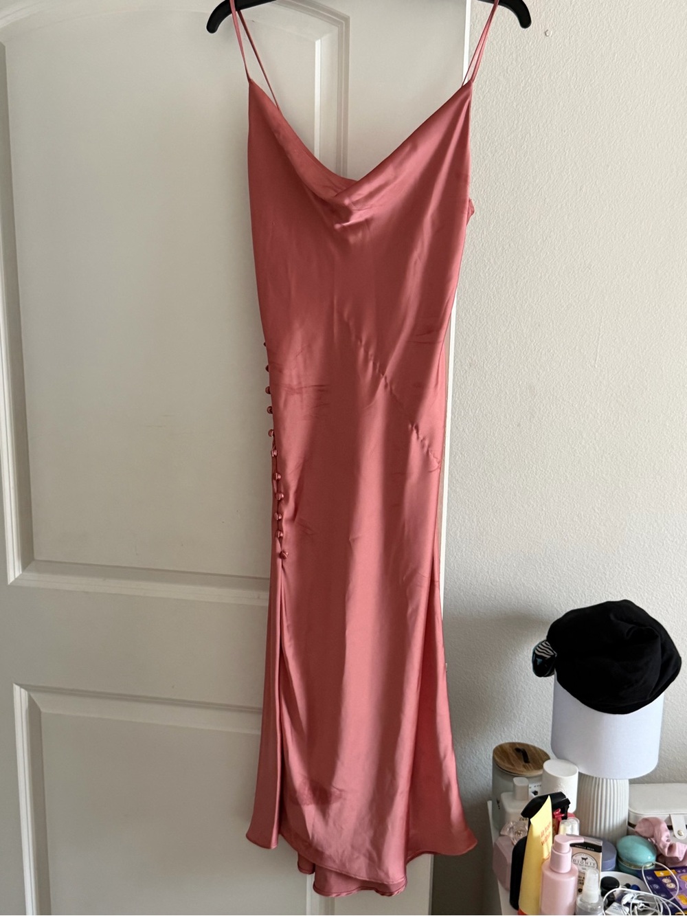 Zara Satin Slip Dress in Dusty Rose
